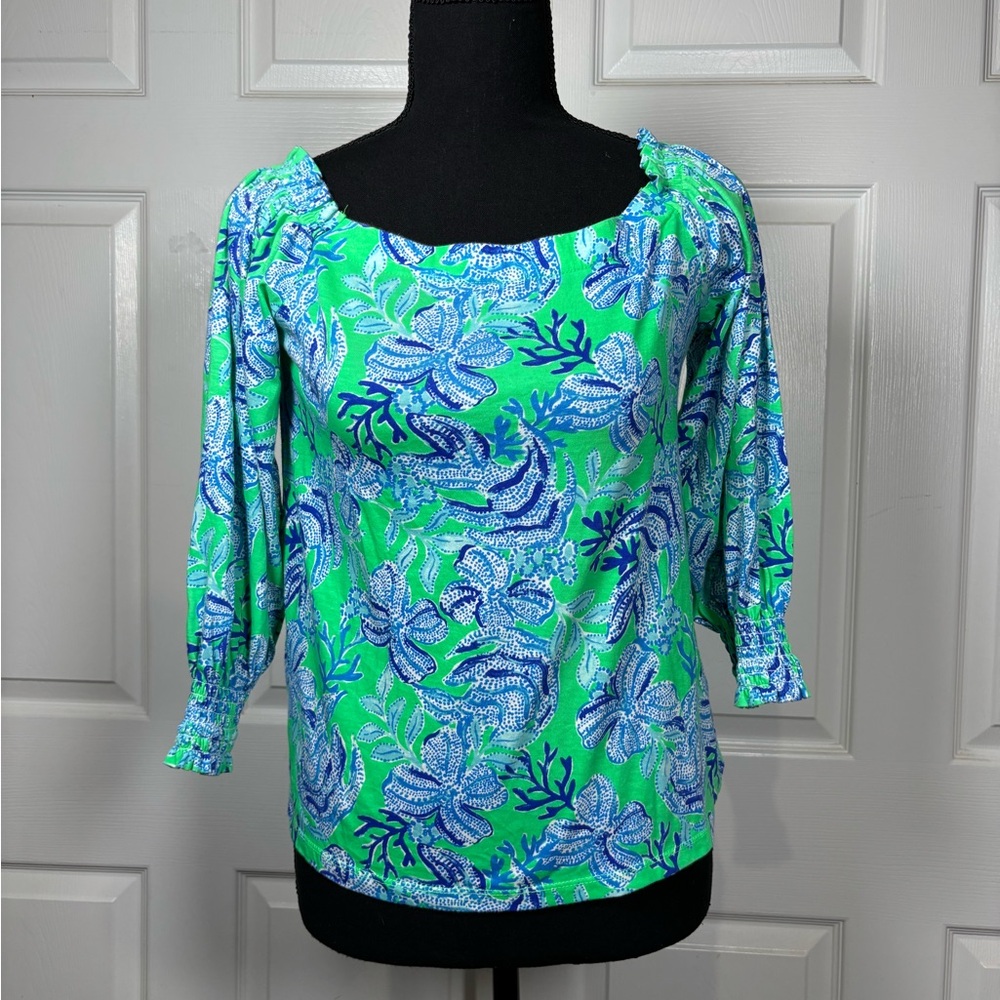 Lilly Pulitzer Lessa Off-The-Shoulder Top Keepin' It Reel XS
